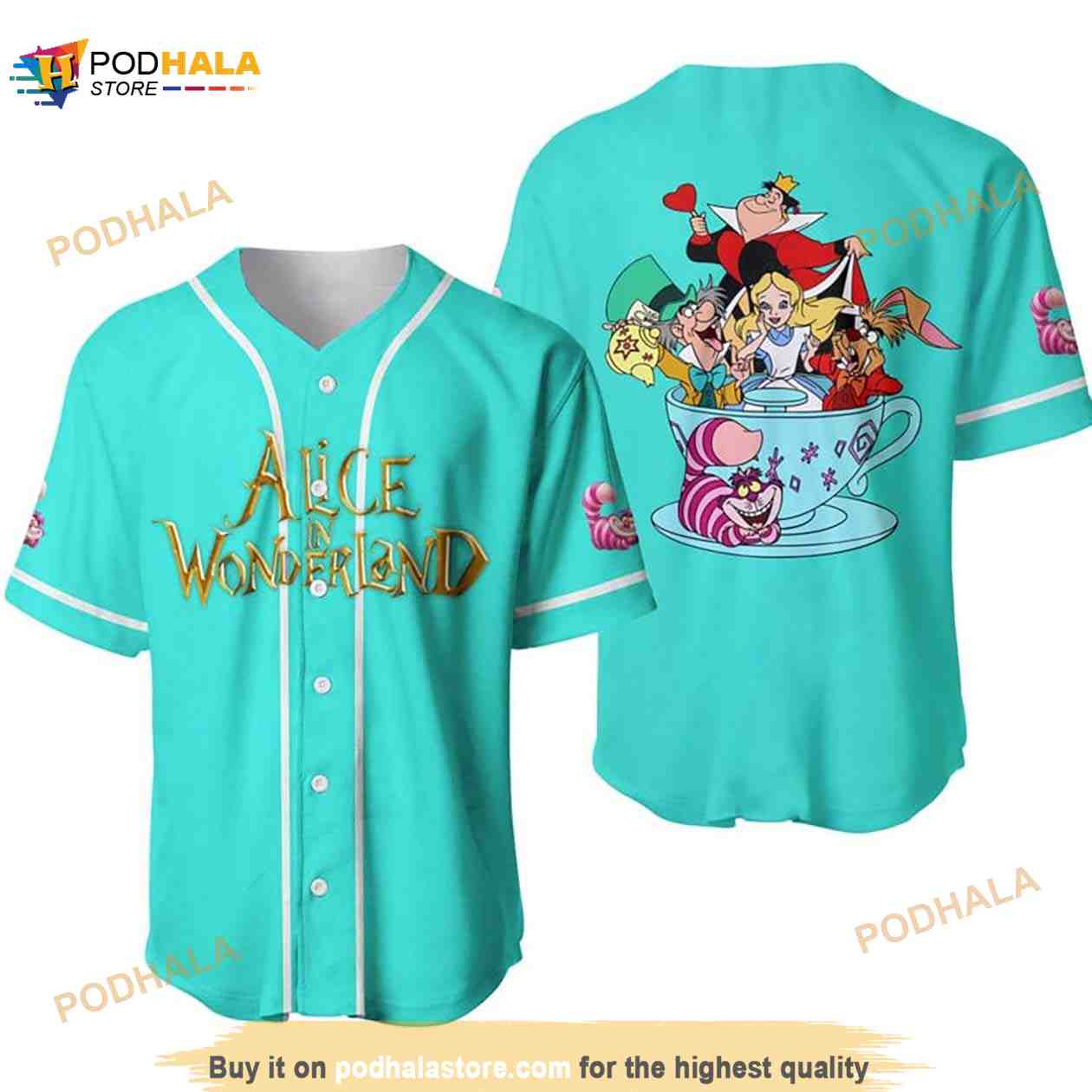 Alice In Wonderland All Over Print 3D Baseball Jersey – Turquoise Alice In Wonderland All Over Print 3D Baseball Jersey – Turquoise