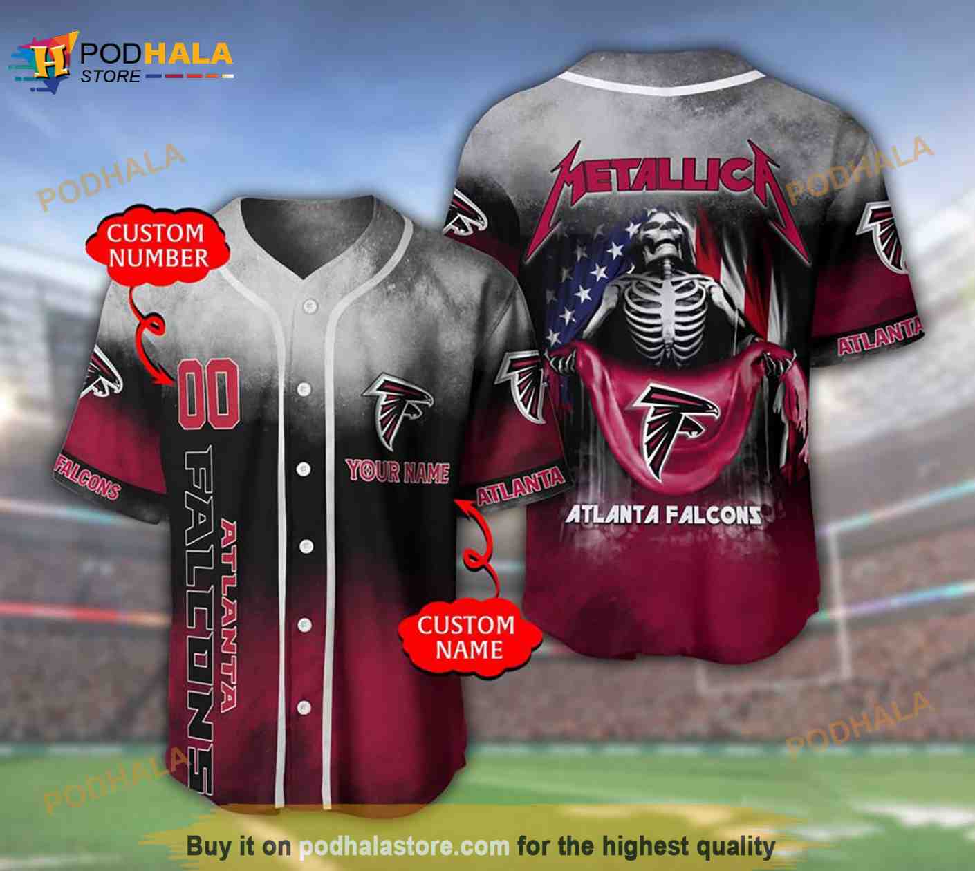 Atlanta Falcons Custom Name Number Metallica 3D Baseball Jersey Atlanta Falcons Custom Name Number Metallica 3D Baseball Jersey