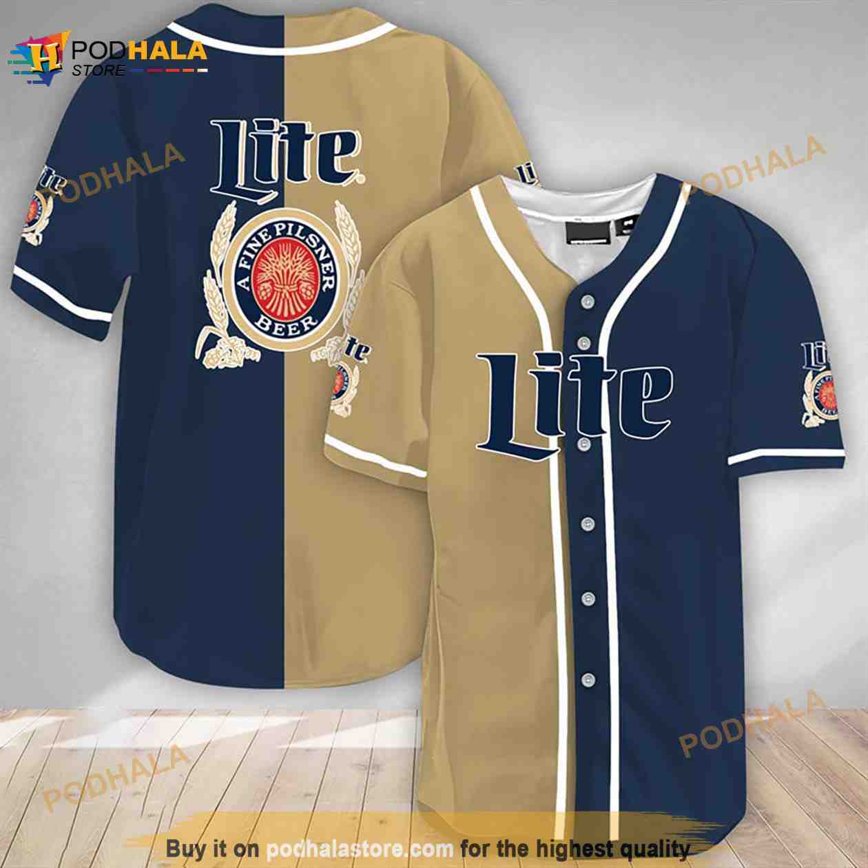 Beige And Navi Split Miller Lite 3D Baseball Jersey Beige And Navi Split Miller Lite 3D Baseball Jersey