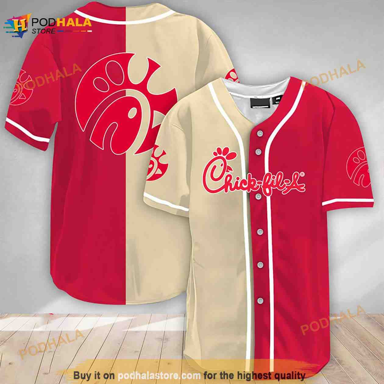 Beige And Red Split Chick Fil A 3D Baseball Jersey Beige And Red Split Chick Fil A 3D Baseball Jersey