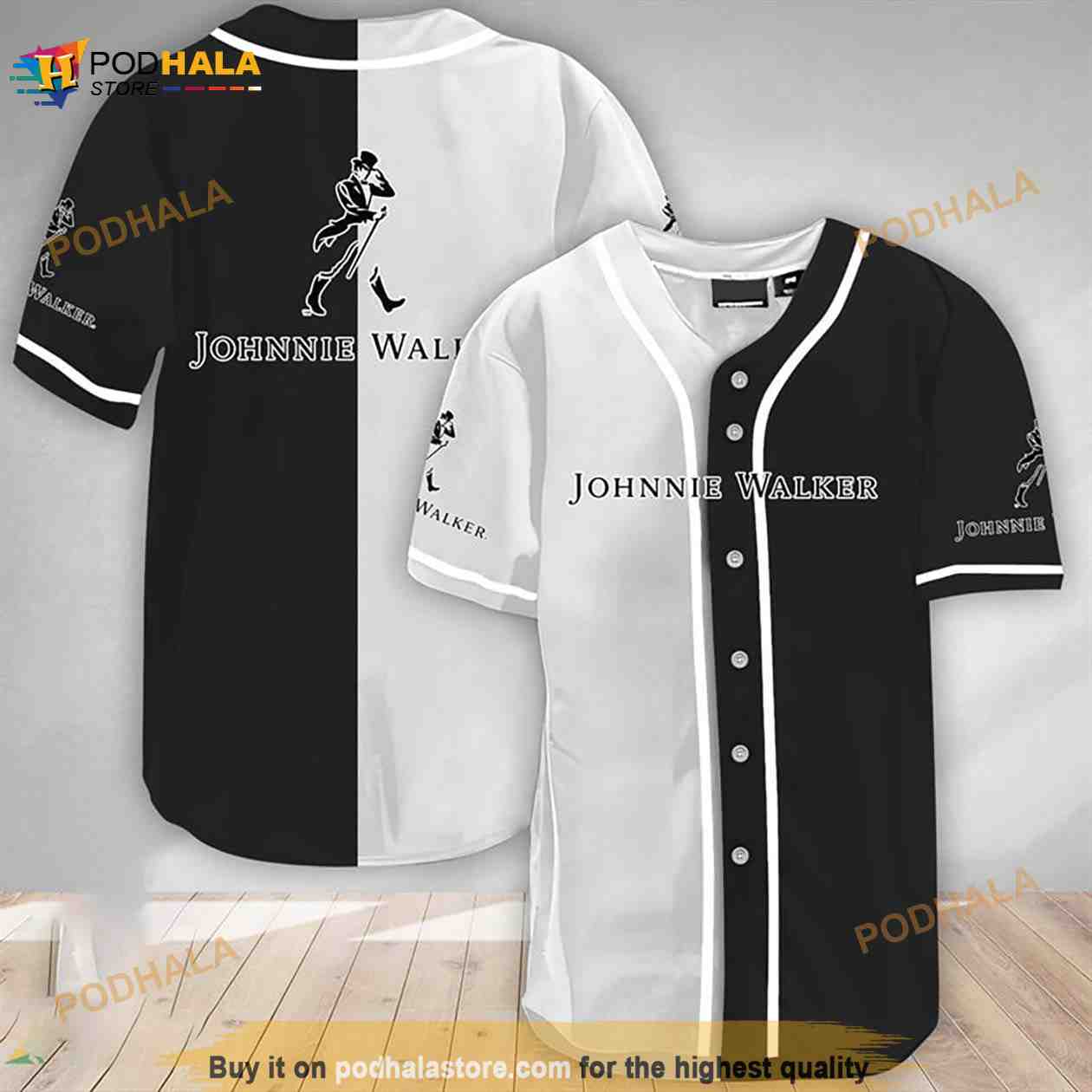 Black And White Split Johnnie Walker 3D Baseball Jersey Black And White Split Johnnie Walker 3D Baseball Jersey