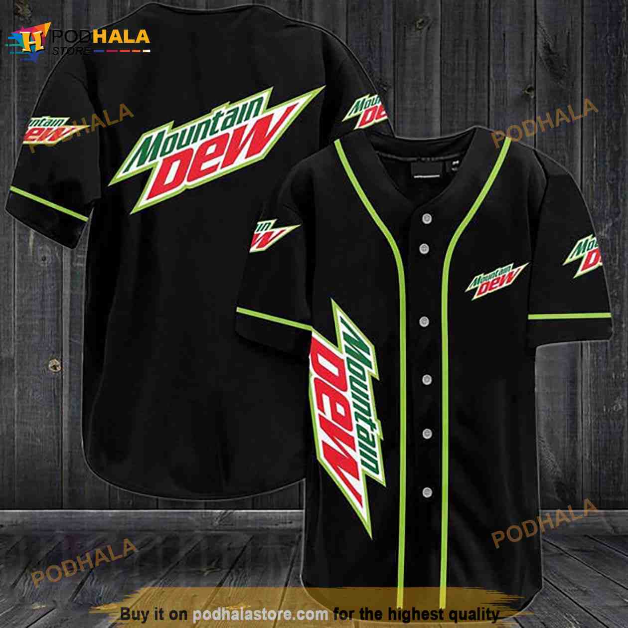 Black Mountain Dew 3D Baseball Jersey Black Mountain Dew 3D Baseball Jersey