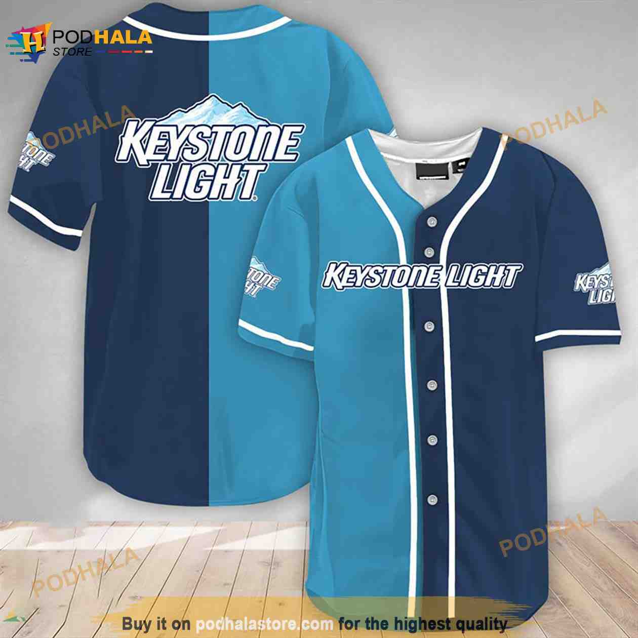 Blue And Navi Split Keystone Light 3D Baseball Jersey Blue And Navi Split Keystone Light 3D Baseball Jersey