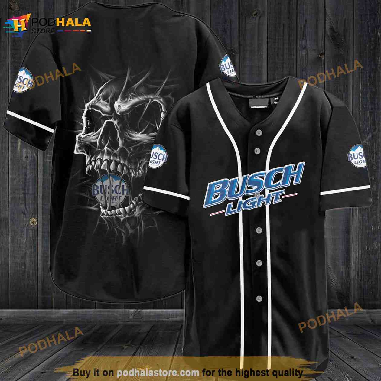Busch Light Skull 3D Baseball Jersey Vy8 Busch Light Skull 3D Baseball Jersey Vy8