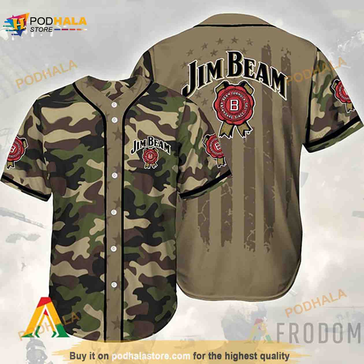 Camouflage Green Brown Jim Beam 3D Baseball Jersey Camouflage Green Brown Jim Beam 3D Baseball Jersey