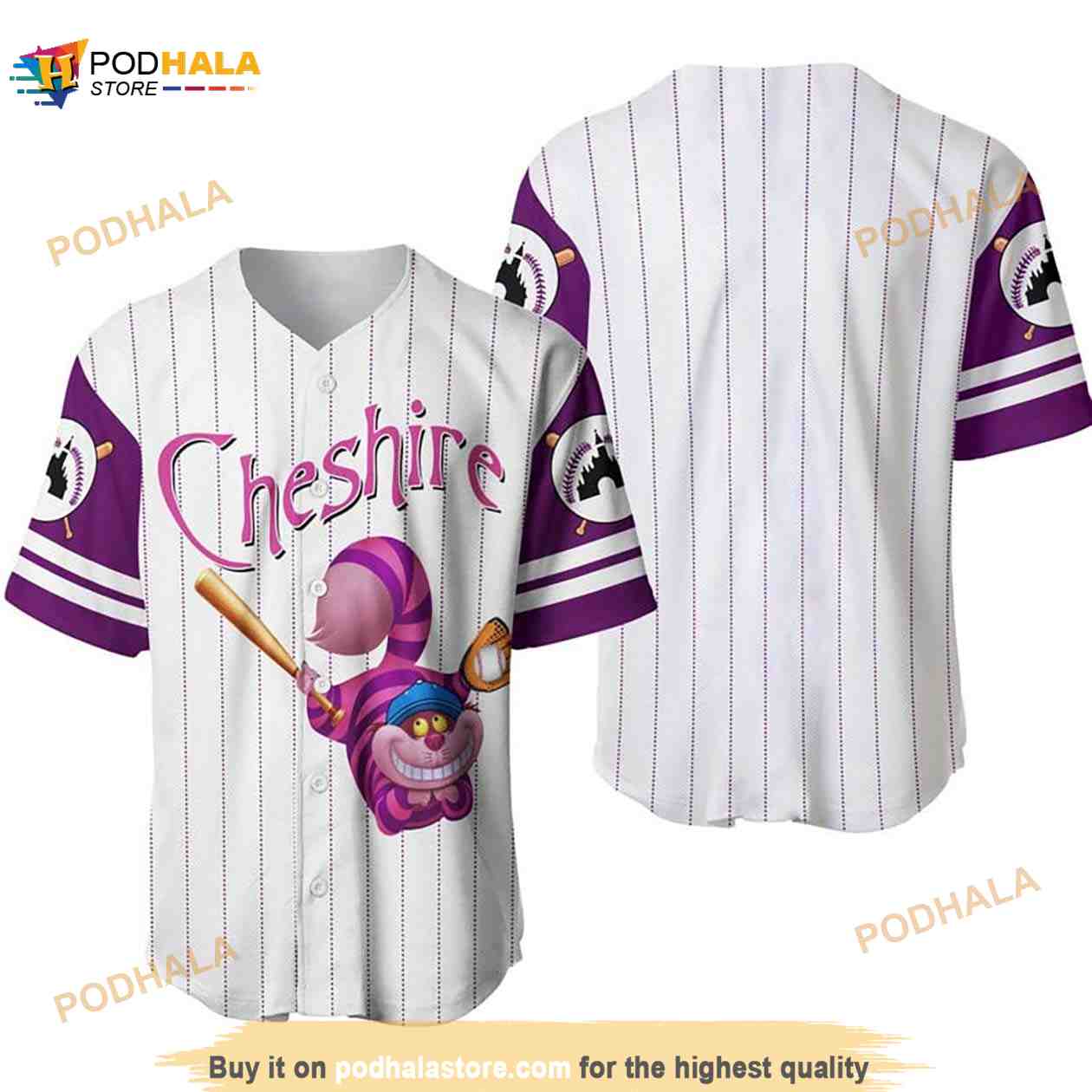Cheshire Cat Disney All Over Print Pinstripe 3D Baseball Jersey Cheshire Cat Disney All Over Print Pinstripe 3D Baseball Jersey