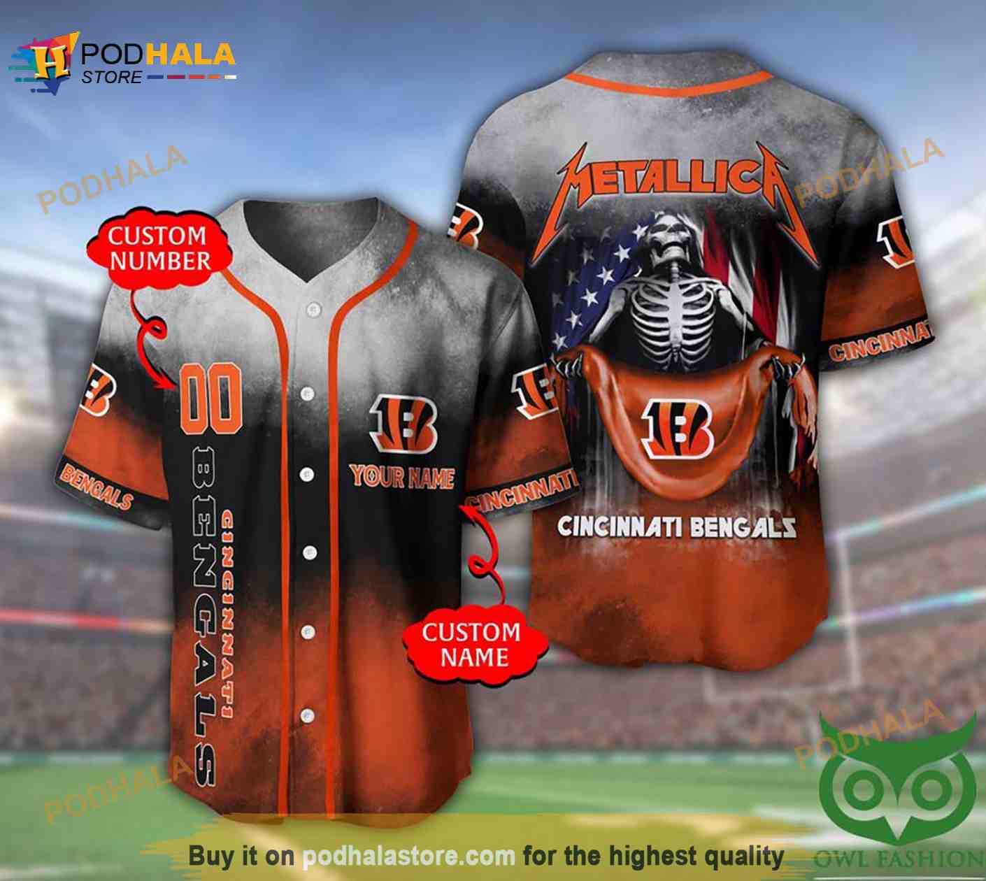 Cincinnati Bengals 3D Personalized Name Number Metallica 3D Baseball Jersey Cincinnati Bengals 3D Personalized Name Number Metallica 3D Baseball Jersey