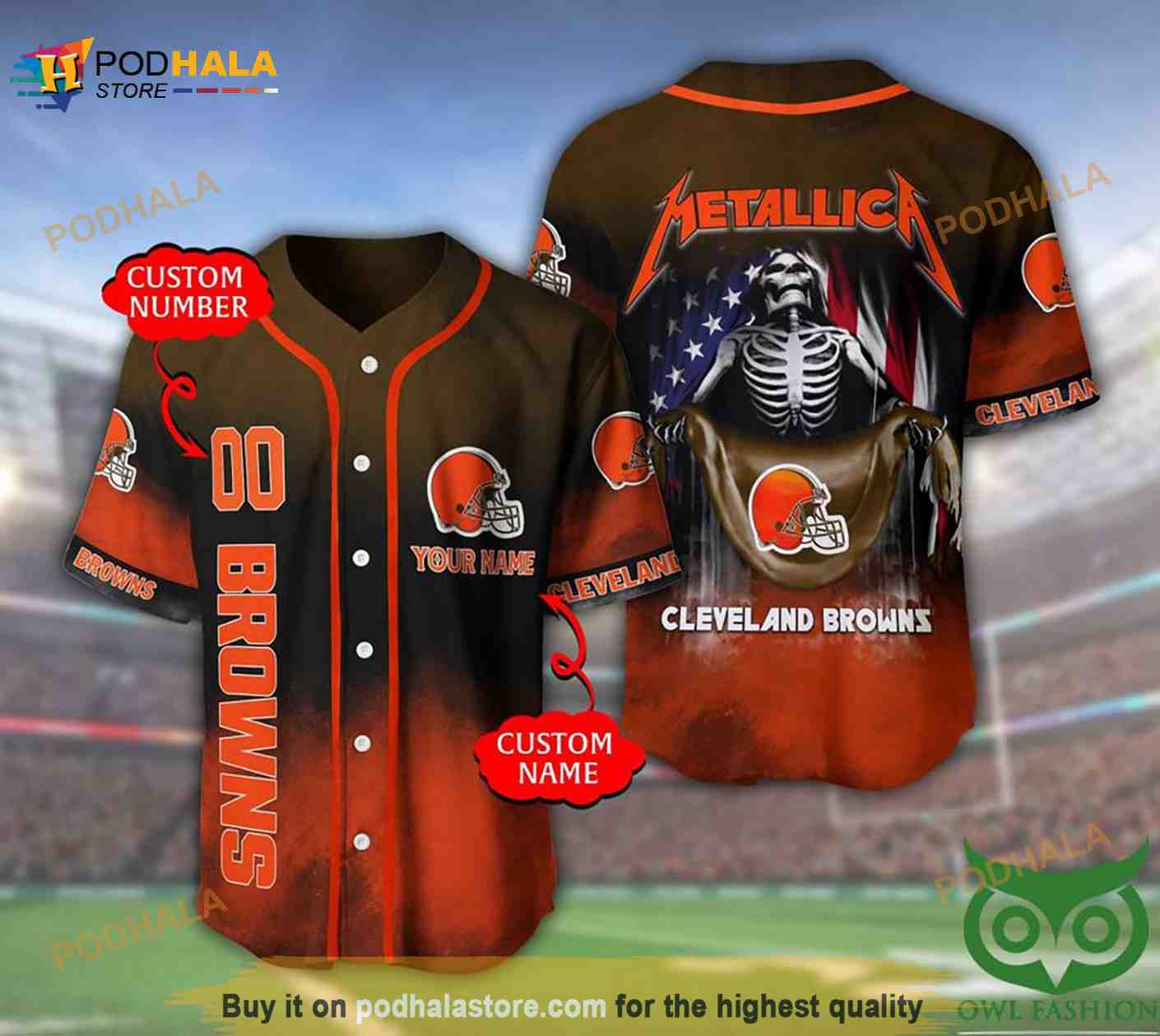 Cleveland Browns 3D Personalized Name Number Metallica 3D Baseball Jersey Cleveland Browns 3D Personalized Name Number Metallica 3D Baseball Jersey