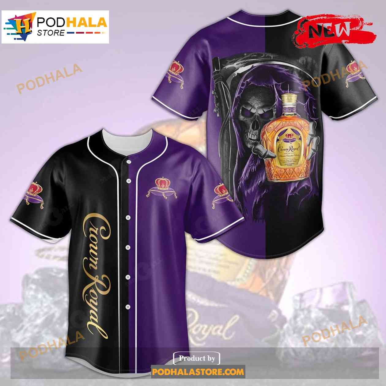 Crown Royal Death All Over Print Purple Baseball Jersey Crown Royal Death All Over Print Purple Baseball Jersey