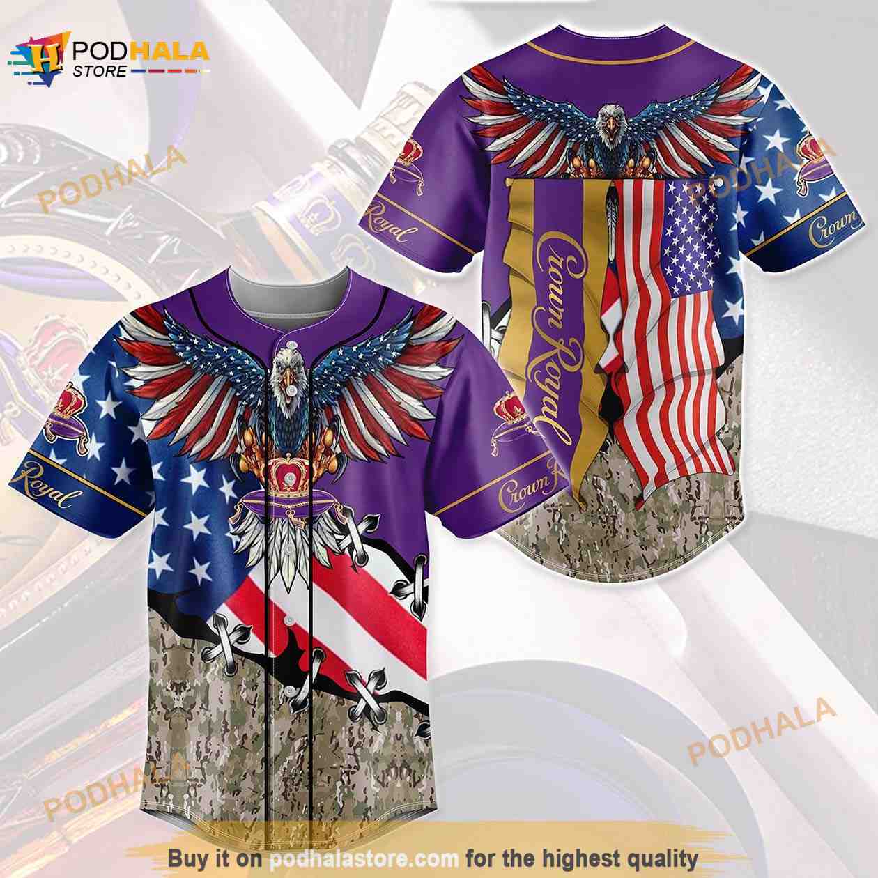 Crown Royal Eagle Usa Flag All Over Print Unisex 3D Baseball Jersey Crown Royal Eagle Usa Flag All Over Print Unisex 3D Baseball Jersey