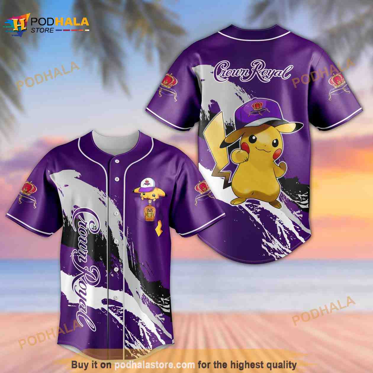 Crown Royal Pikachu Pokemon All Over Print 3D Unisex 3D Baseball Jersey Crown Royal Pikachu Pokemon All Over Print 3D Unisex 3D Baseball Jersey