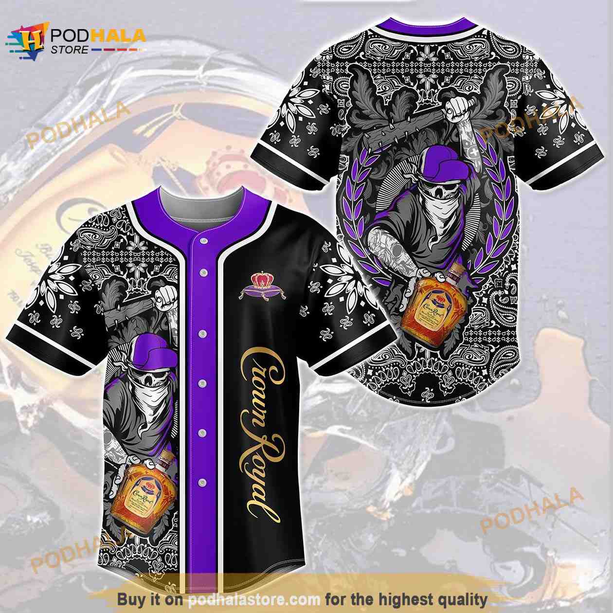 Crown Royal Swag Skull All Over Print Mandala Pattern Unisex 3D Baseball Jersey Crown Royal Swag Skull All Over Print Mandala Pattern Unisex 3D Baseball Jersey