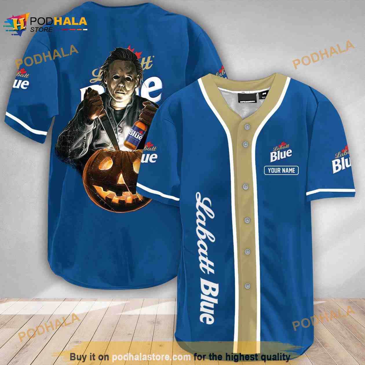 Custom Name Scary Michael Myers Pumpkin Labatt Blue 3D Baseball Jersey Custom Name Scary Michael Myers Pumpkin Labatt Blue 3D Baseball Jersey