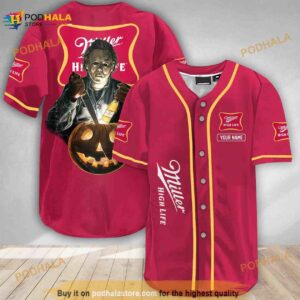 Custom Name Scary Michael Myers Pumpkin Miller High Life 3D Baseball Jersey