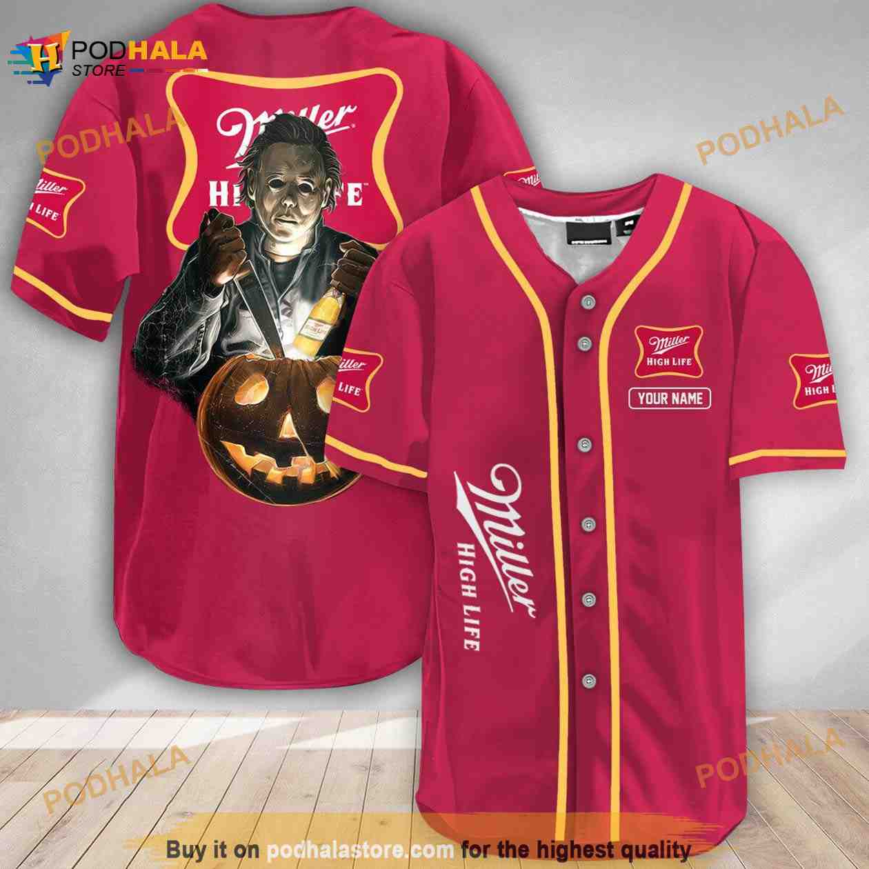 Custom Name Scary Michael Myers Pumpkin Miller High Life 3D Baseball Jersey Custom Name Scary Michael Myers Pumpkin Miller High Life 3D Baseball Jersey