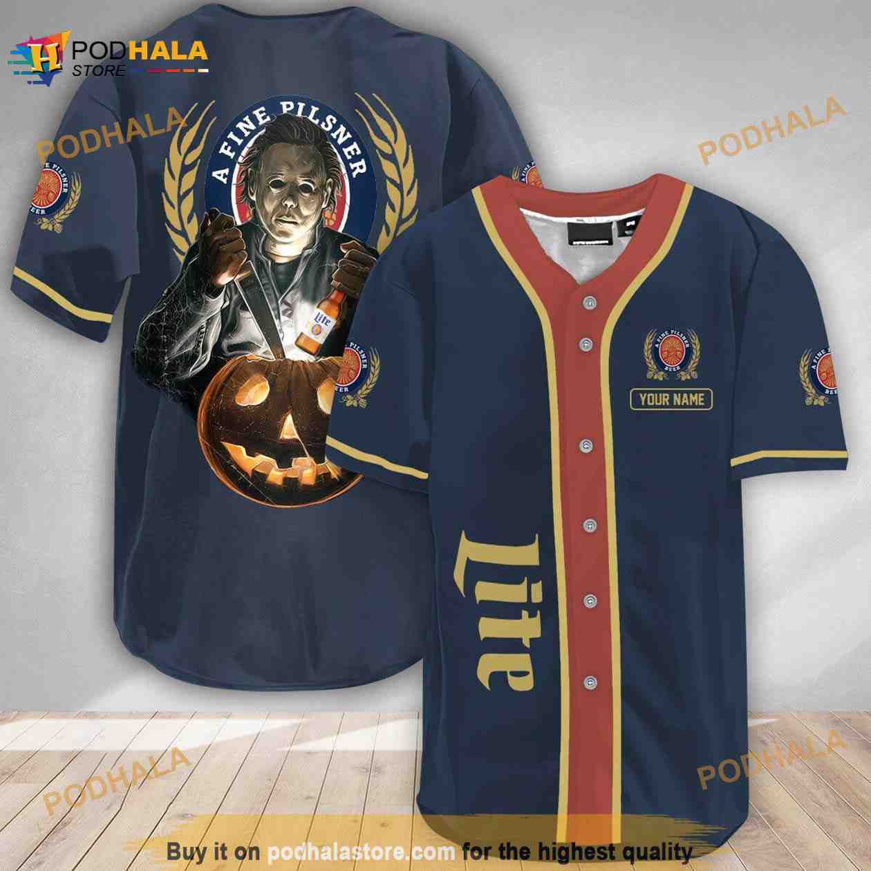 Custom Name Scary Michael Myers Pumpkin Miller Lite 3D Baseball Jersey Custom Name Scary Michael Myers Pumpkin Miller Lite 3D Baseball Jersey