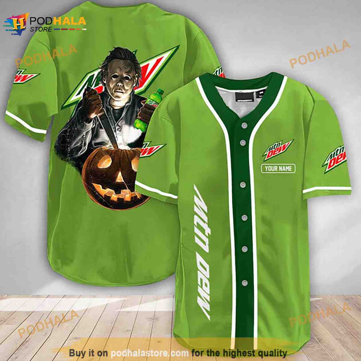 Custom Name Scary Michael Myers Pumpkin Mountain Dew 3D Baseball Jersey Custom Name Scary Michael Myers Pumpkin Mountain Dew 3D Baseball Jersey