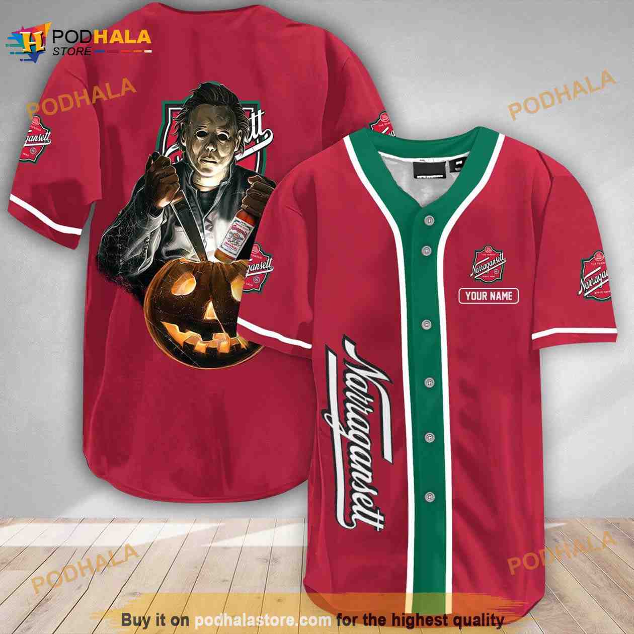 Custom Name Scary Michael Myers Pumpkin Narragansett 3D Baseball Jersey Custom Name Scary Michael Myers Pumpkin Narragansett 3D Baseball Jersey