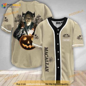 Custom Name Scary Michael Myers Pumpkin The Macallan 3D Baseball Jersey