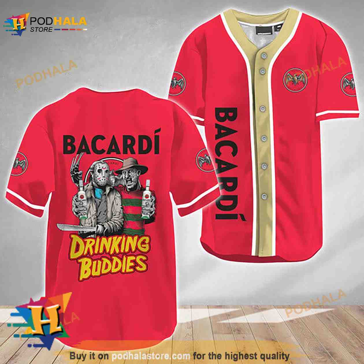 Horror Freddy Jason Drinking Buddies Bacardi Rum 3D Baseball Jersey Horror Freddy Jason Drinking Buddies Bacardi Rum 3D Baseball Jersey