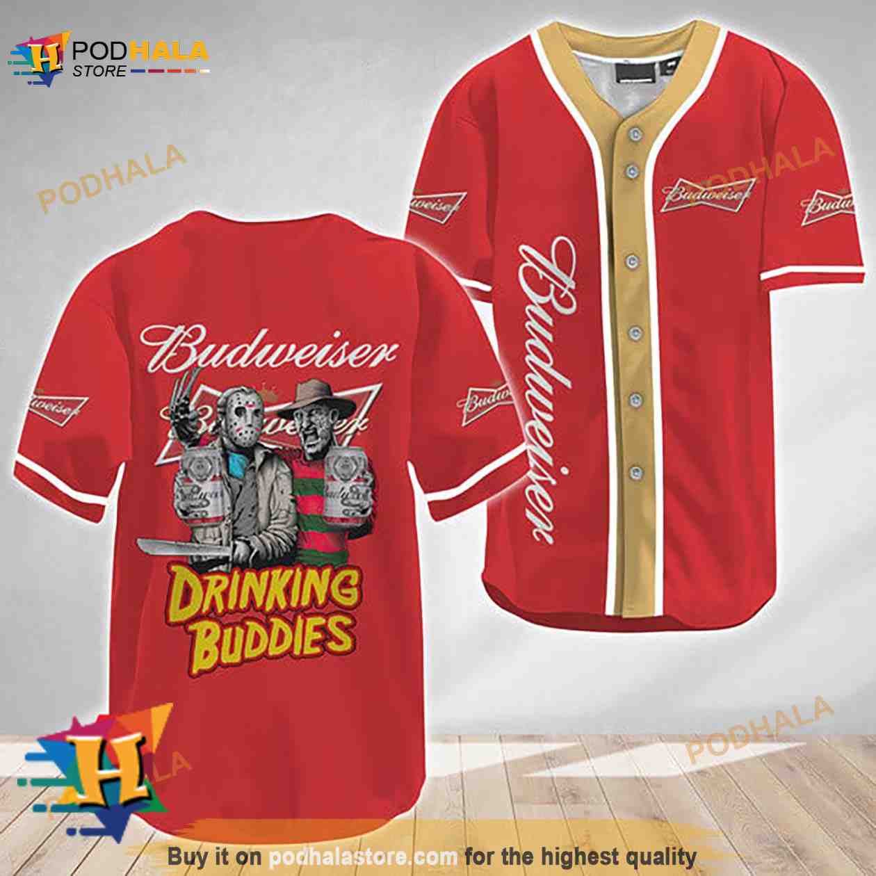 Horror Freddy Jason Drinking Buddies Budweiser 3D Baseball Jersey Horror Freddy Jason Drinking Buddies Budweiser 3D Baseball Jersey