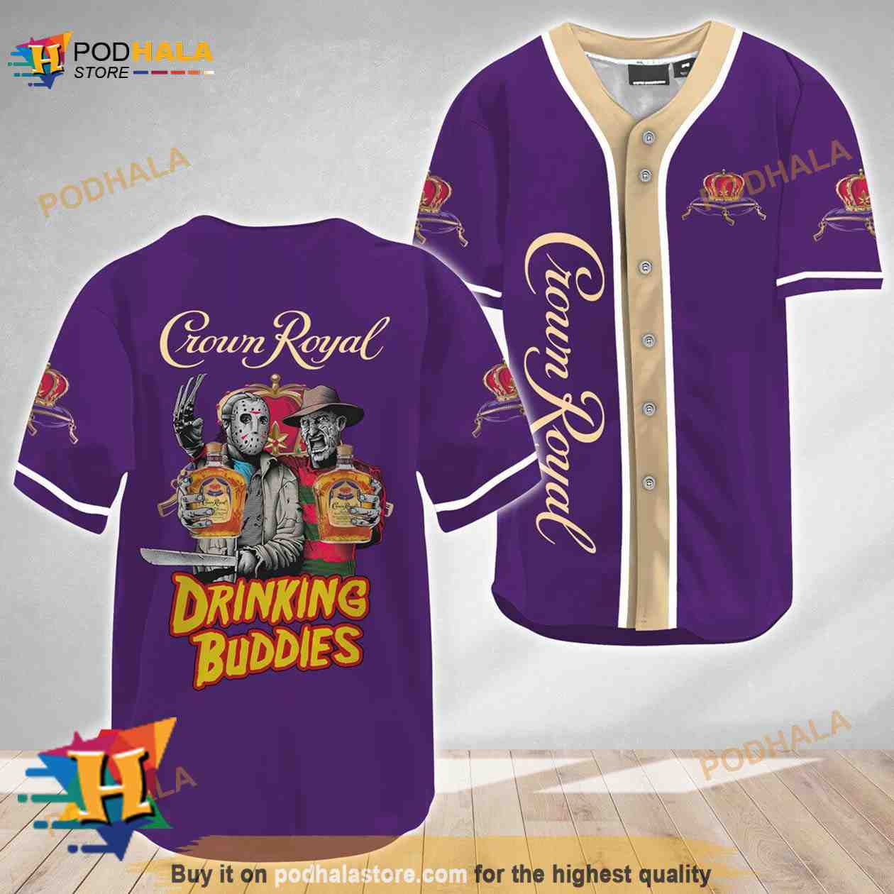 Horror Freddy Jason Drinking Buddies Crown Royal 3D Baseball Jersey Horror Freddy Jason Drinking Buddies Crown Royal 3D Baseball Jersey