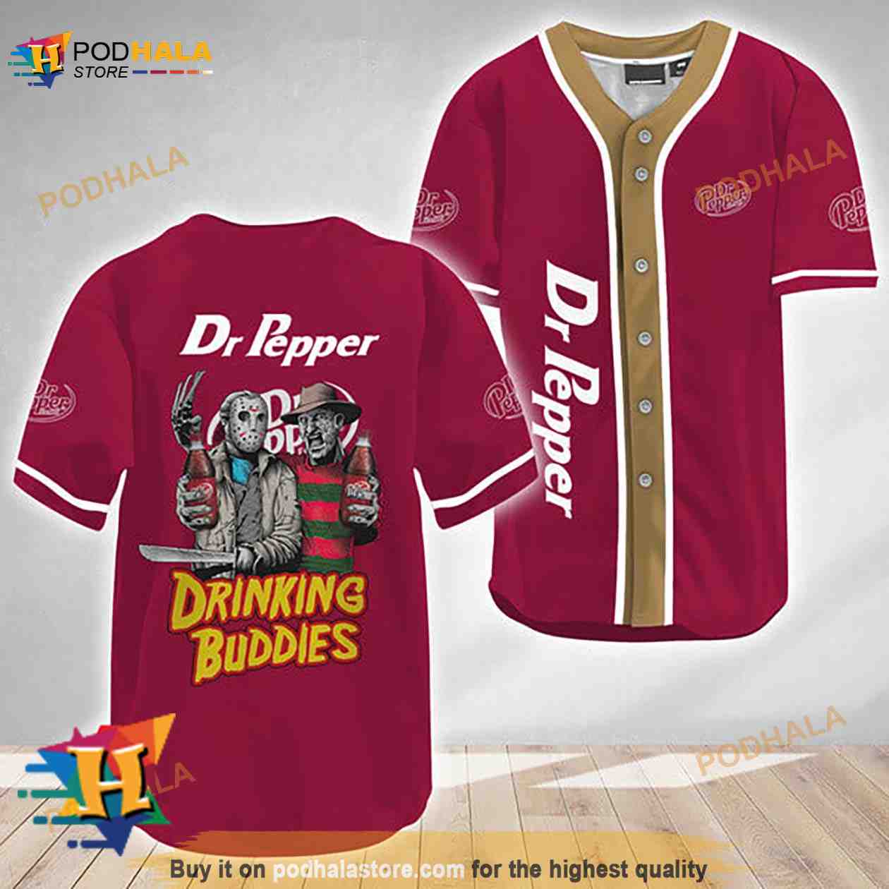 Horror Freddy Jason Drinking Buddies Dr Pepper 3D Baseball Jersey Horror Freddy Jason Drinking Buddies Dr Pepper 3D Baseball Jersey