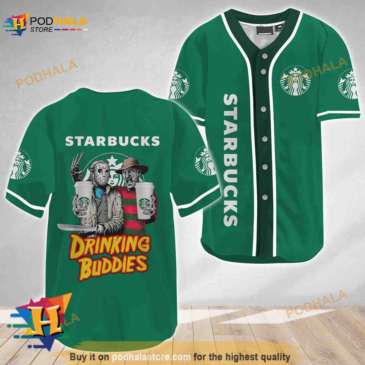 Horror Freddy and Jason Drinking Buddies Starbucks 3D Baseball Jersey Horror Freddy and Jason Drinking Buddies Starbucks 3D Baseball Jersey