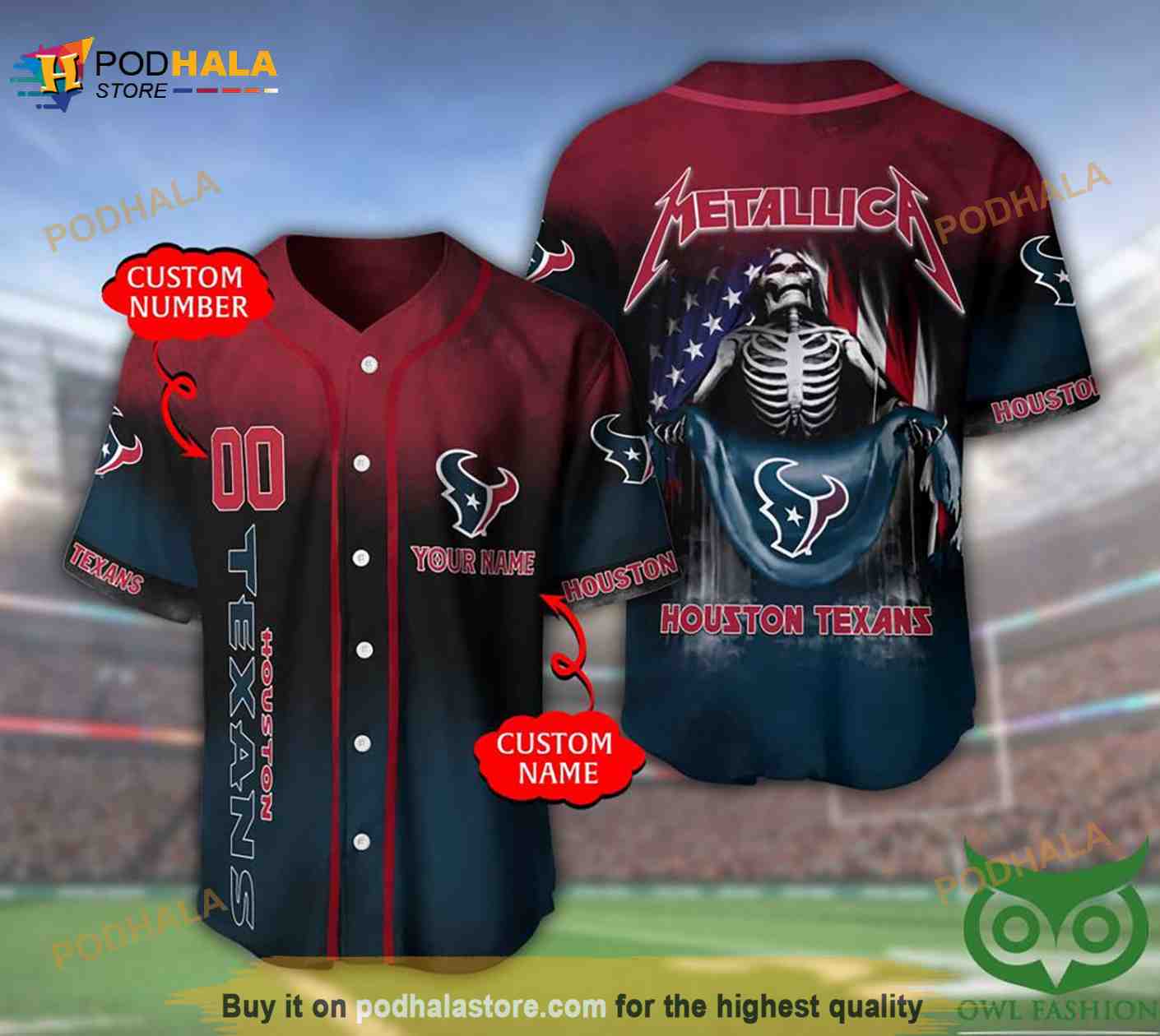 Houston Texans 3D Personalized Name Number Metallica 3D Baseball Jersey Houston Texans 3D Personalized Name Number Metallica 3D Baseball Jersey
