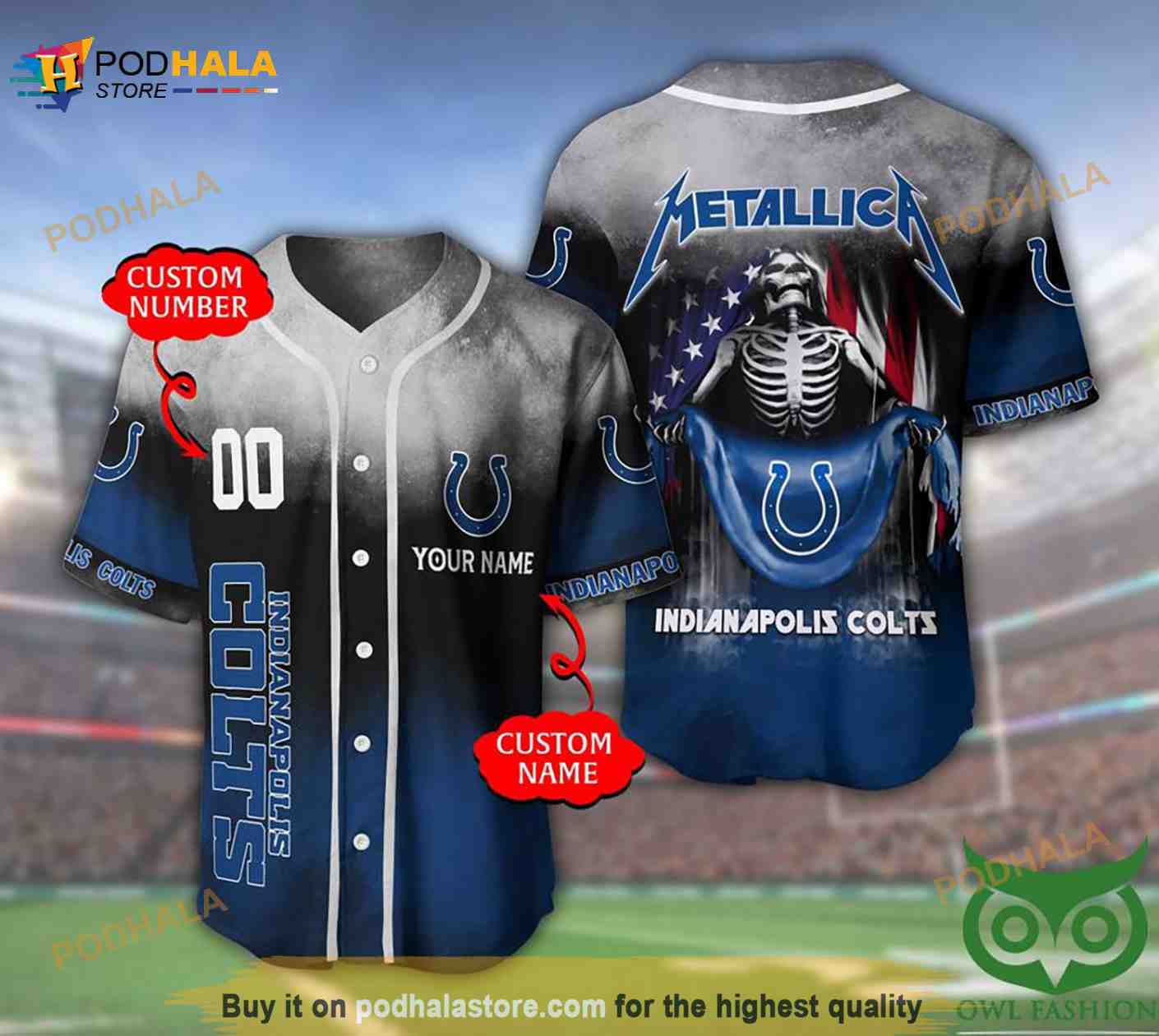 Indianapolis Colts Custom Name Number Metallica 3D Baseball Jersey Indianapolis Colts Custom Name Number Metallica 3D Baseball Jersey