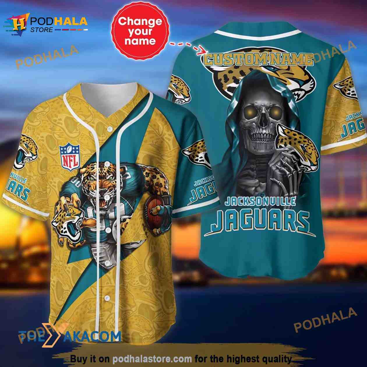 Jacksonville Jaguars Skull Pattern Personalized Custom Name 3D Baseball Jersey Shirt Jacksonville Jaguars Skull Pattern Personalized Custom Name 3D Baseball Jersey Shirt