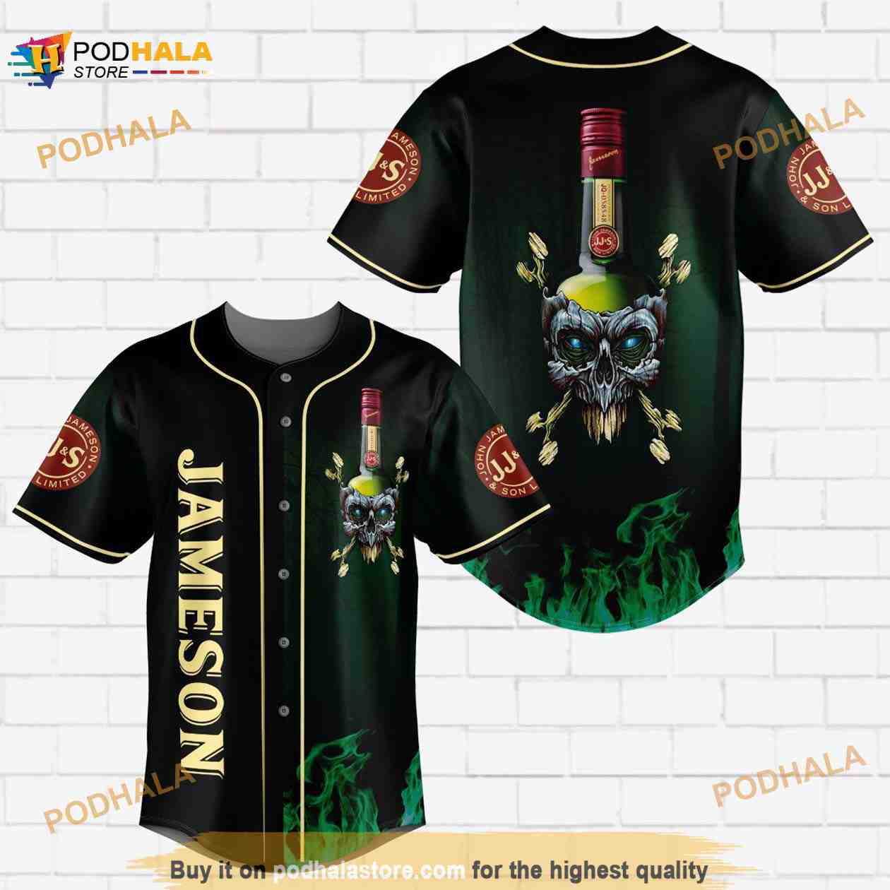 Jameson Irish Whiskey Flowery Skull All Over Print Unisex 3D Baseball Jersey – Ombre Black Green Jameson Irish Whiskey Flowery Skull All Over Print Unisex 3D Baseball Jersey – Ombre Black Green