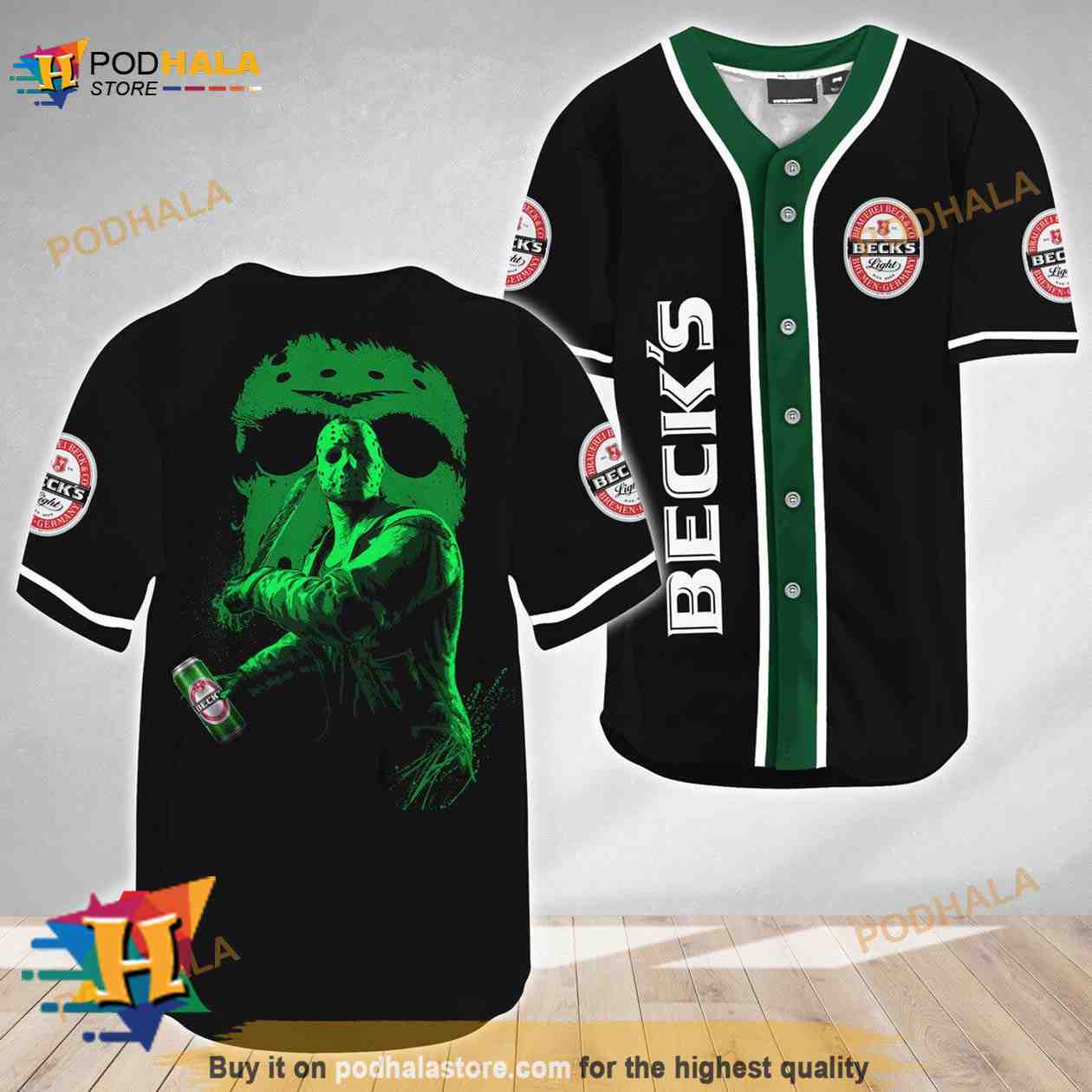 Jason Voorhees Friday The 13th Beck’s Beer 3D Baseball Jersey Jason Voorhees Friday The 13th Beck’s Beer 3D Baseball Jersey