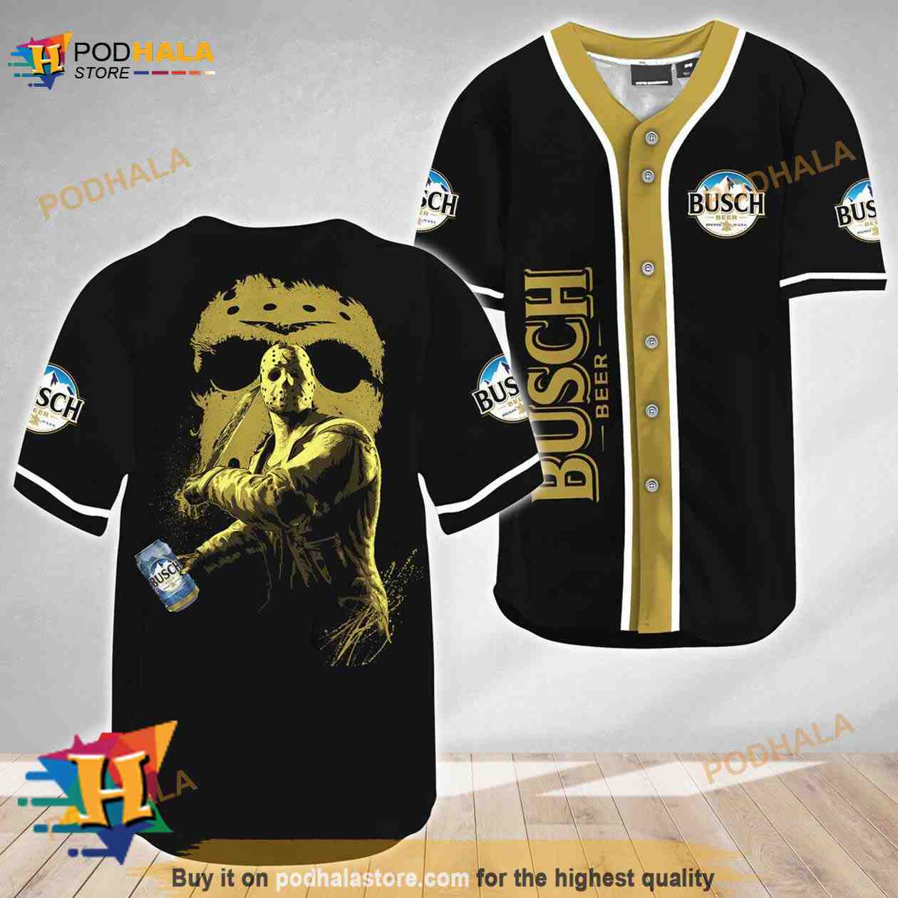Jason Voorhees Friday The 13th Busch Beer 3D Baseball Jersey Jason Voorhees Friday The 13th Busch Beer 3D Baseball Jersey