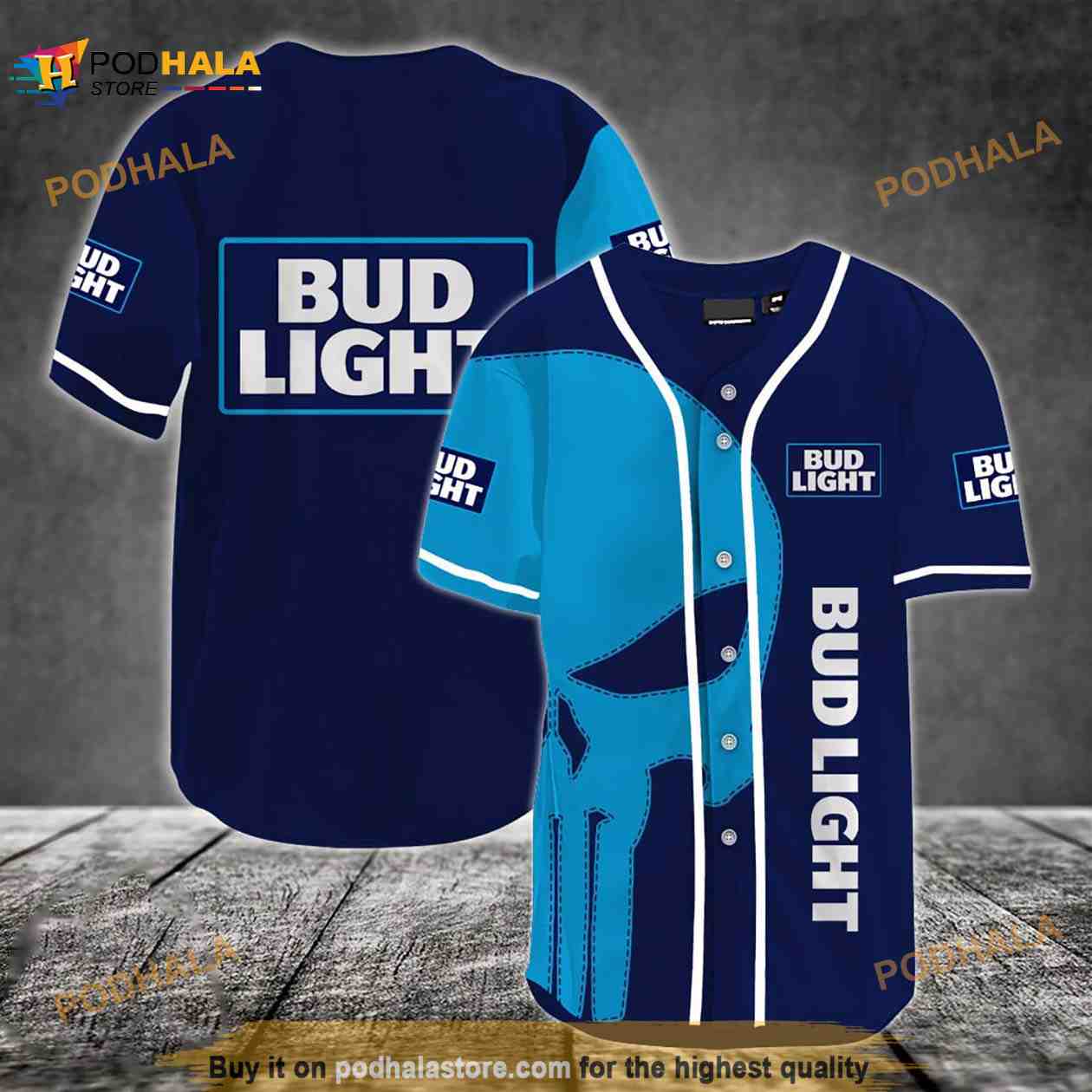 Light Blue Skull Bud Light Beer 3D Baseball Jersey Light Blue Skull Bud Light Beer 3D Baseball Jersey