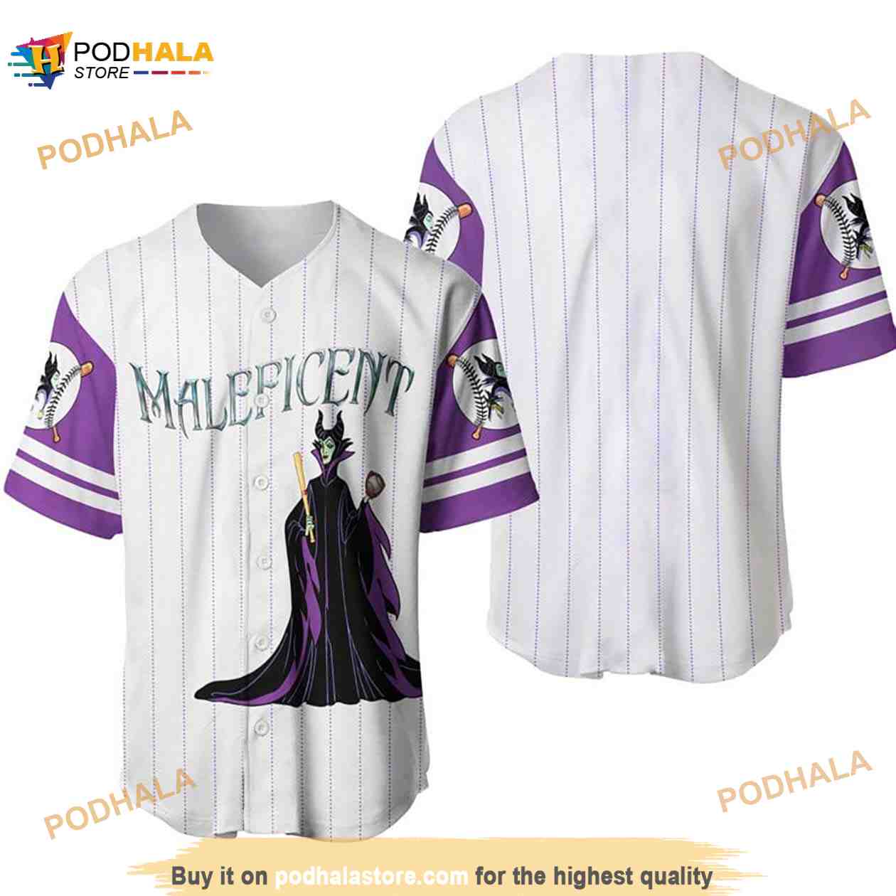 Maleficent All Over Print Pinstripe 3D Baseball Jersey Maleficent All Over Print Pinstripe 3D Baseball Jersey