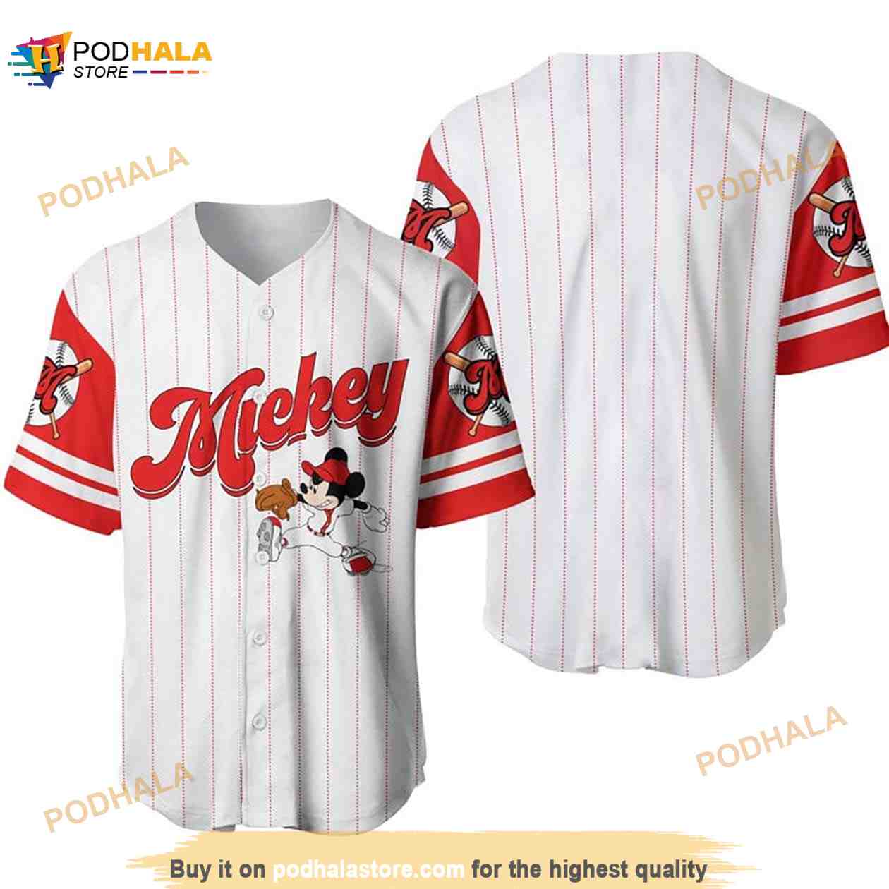 Mickey Mouse All Over Print Pinstripe 3D Baseball Jersey Mickey Mouse All Over Print Pinstripe 3D Baseball Jersey