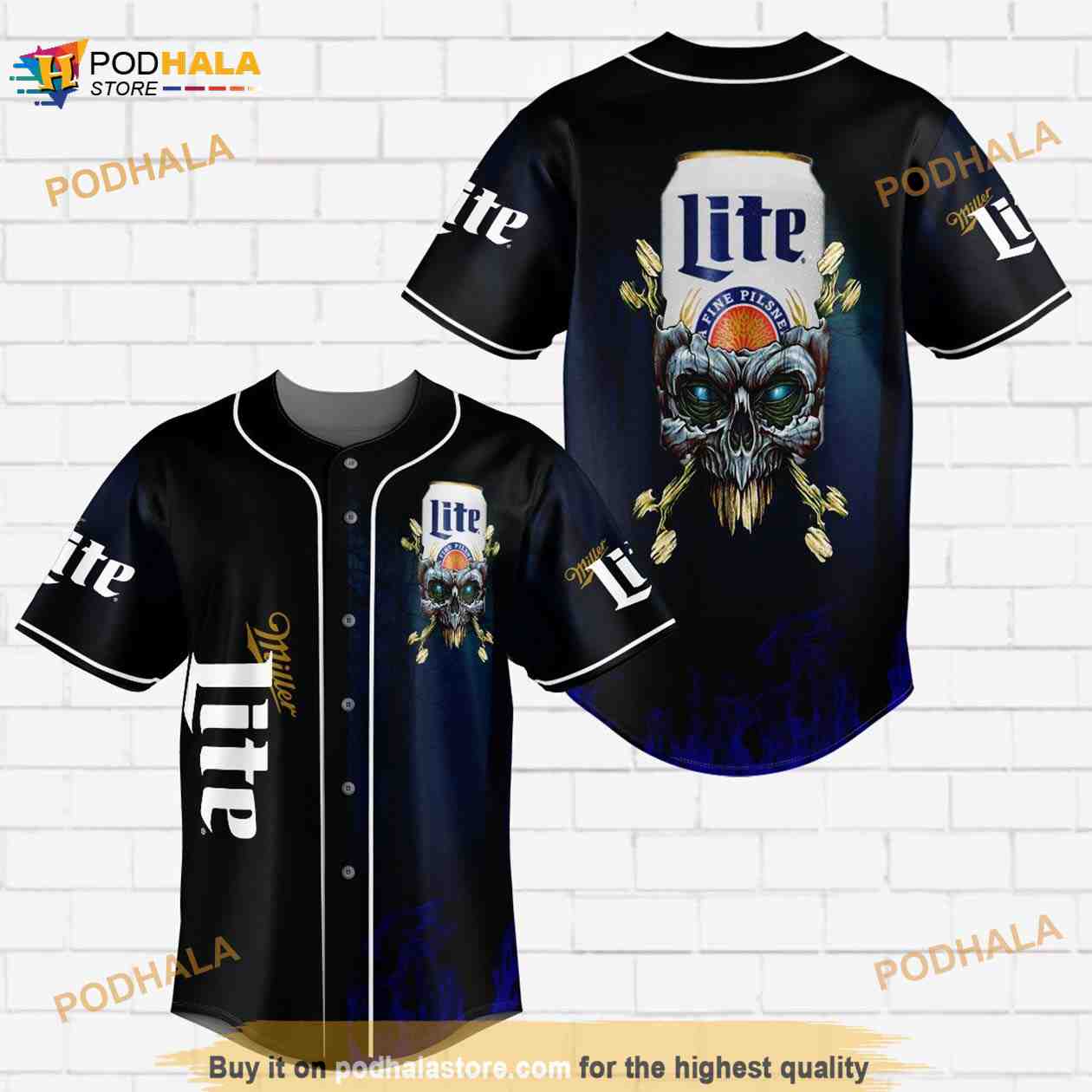 Miller Lite Flowery Skull All Over Print Unisex 3D Baseball Jersey Miller Lite Flowery Skull All Over Print Unisex 3D Baseball Jersey