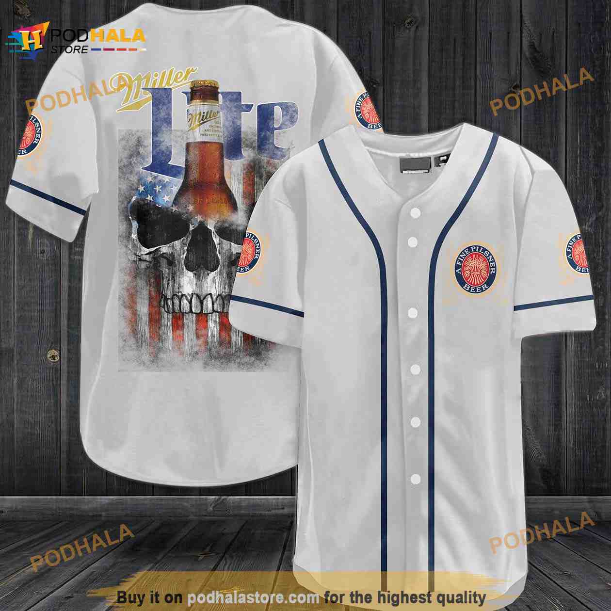 Miller Lite Skull USA Flag All Over Print Unisex 3D Baseball Jersey Miller Lite Skull USA Flag All Over Print Unisex 3D Baseball Jersey