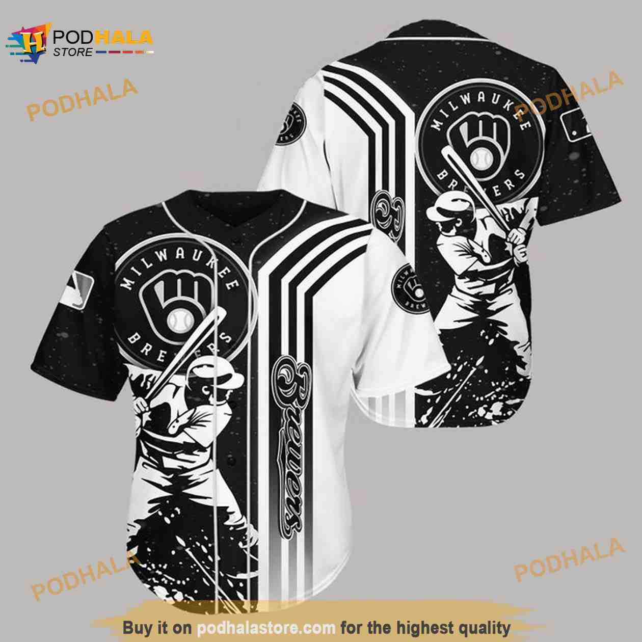 Milwaukee Brewers Black N White 3D Baseball Jersey Shirt Milwaukee Brewers Black N White 3D Baseball Jersey Shirt