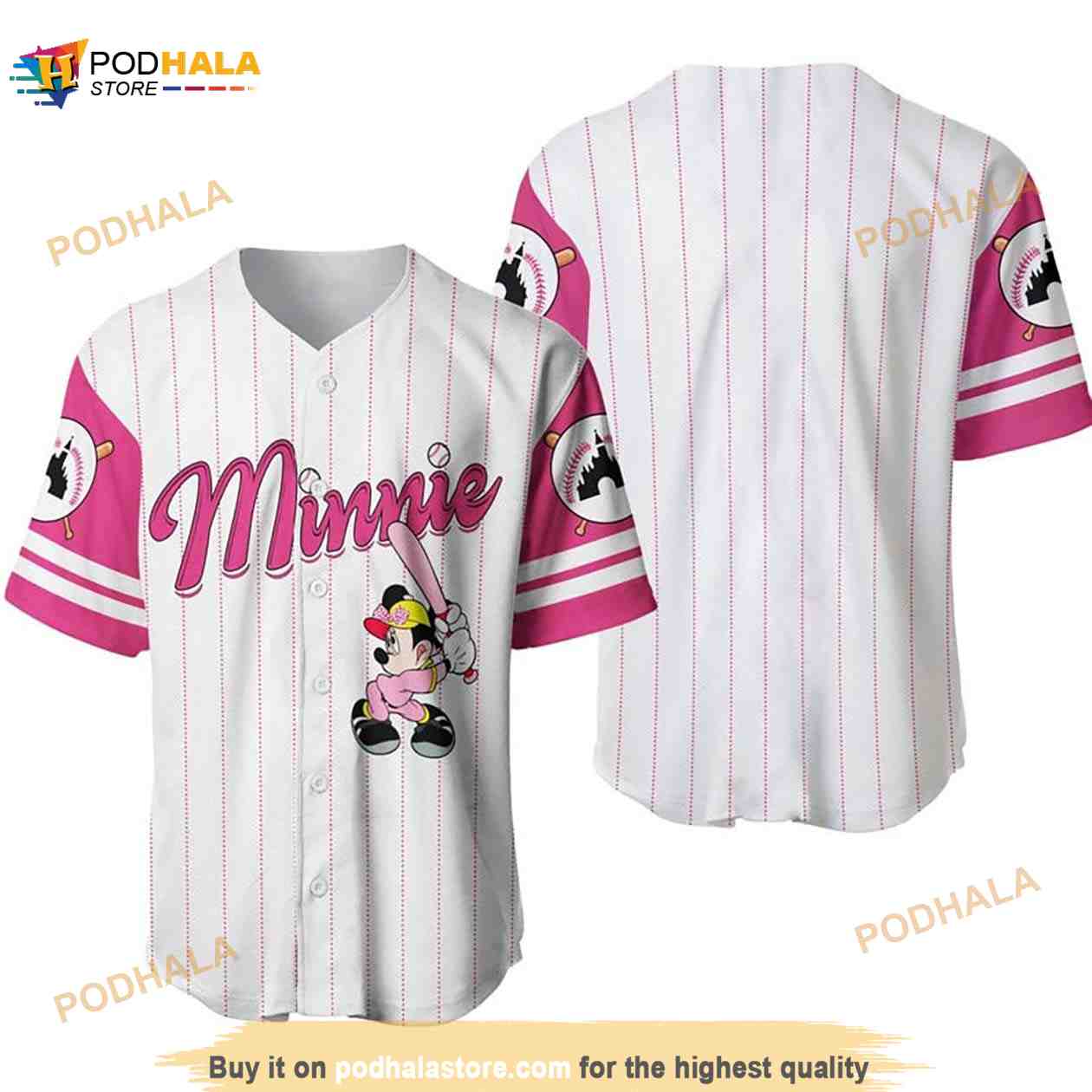 Minnie Mouse All Over Print Pinstripe 3D Baseball Jersey Minnie Mouse All Over Print Pinstripe 3D Baseball Jersey