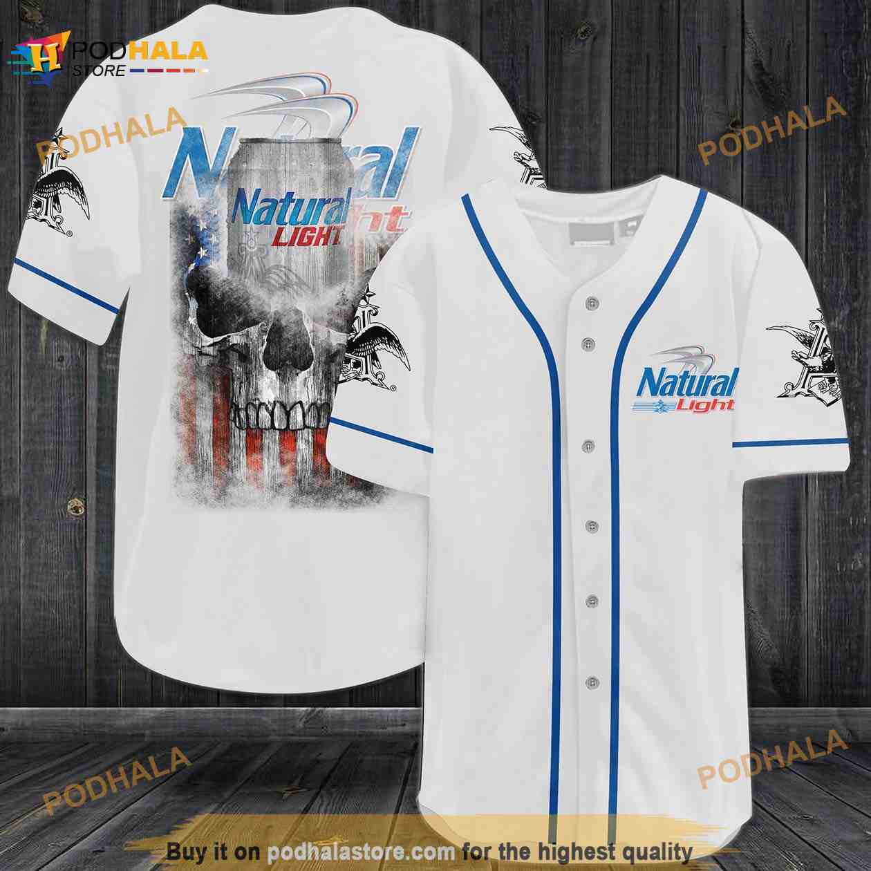 Natural Light Skull USA Flag All Over Print Unisex 3D Baseball Jersey Natural Light Skull USA Flag All Over Print Unisex 3D Baseball Jersey