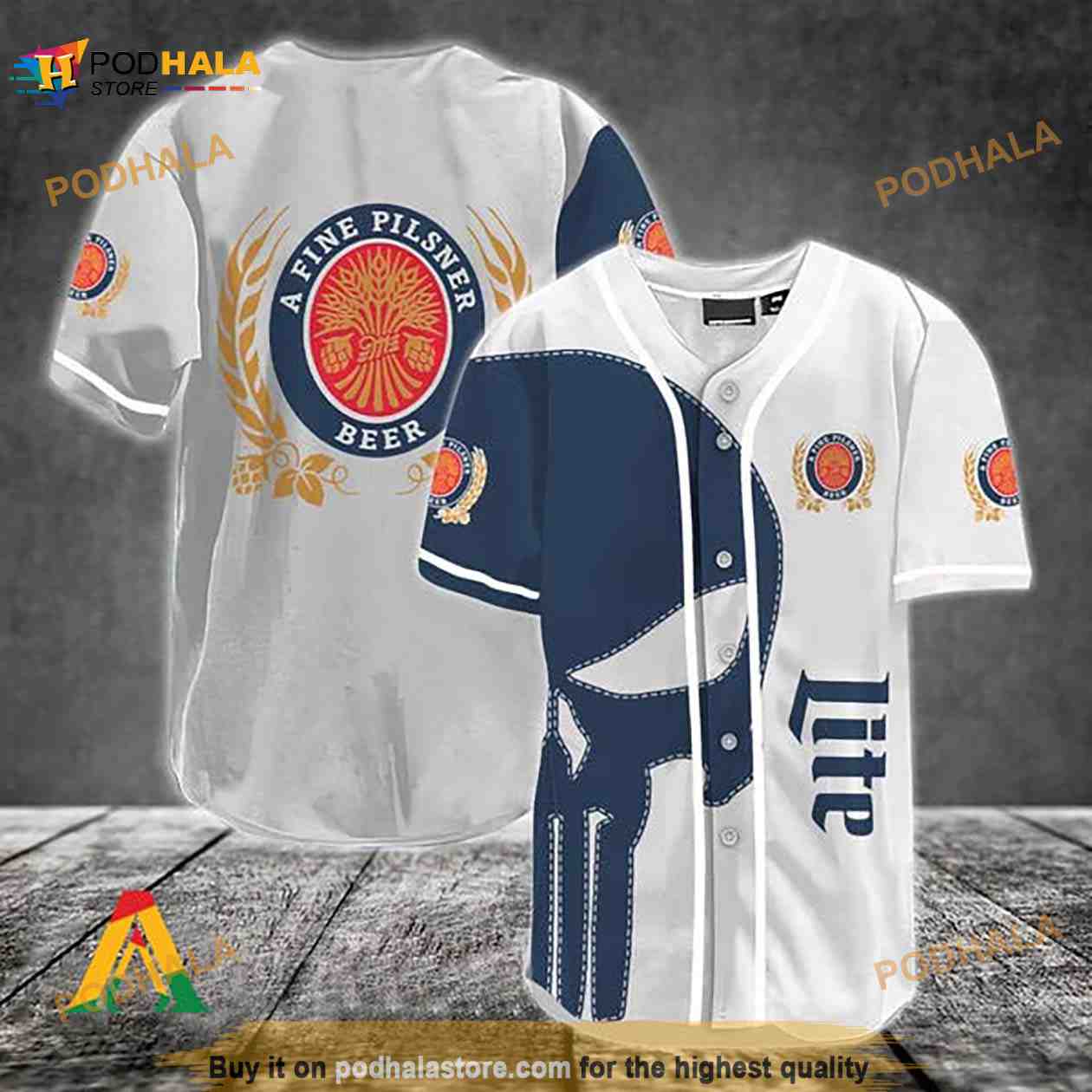 Navy Skull Miller Lite 3D Baseball Jersey Navy Skull Miller Lite 3D Baseball Jersey