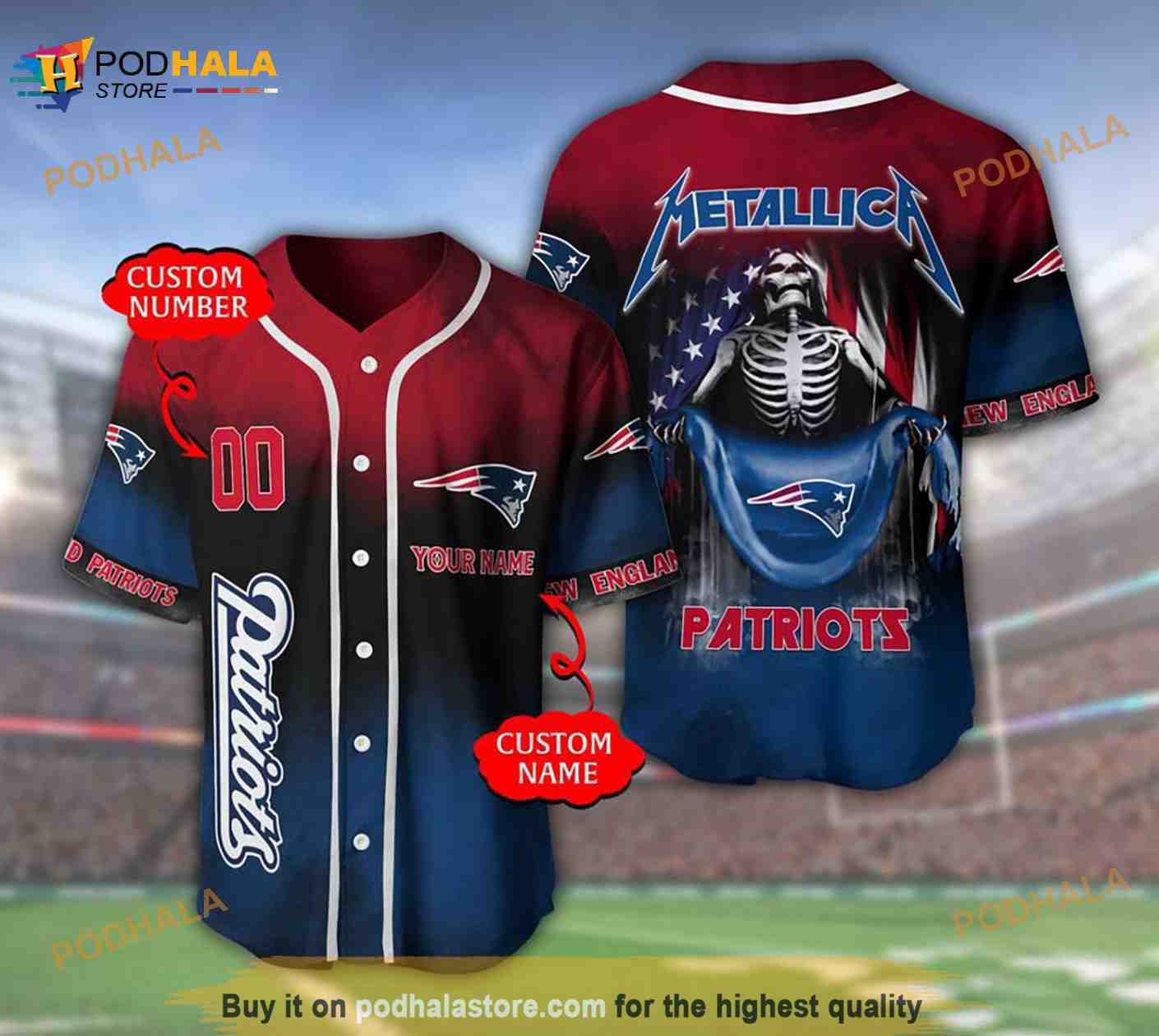 New England Patriots Custom Name Number Metallica 3D Baseball Jersey New England Patriots Custom Name Number Metallica 3D Baseball Jersey