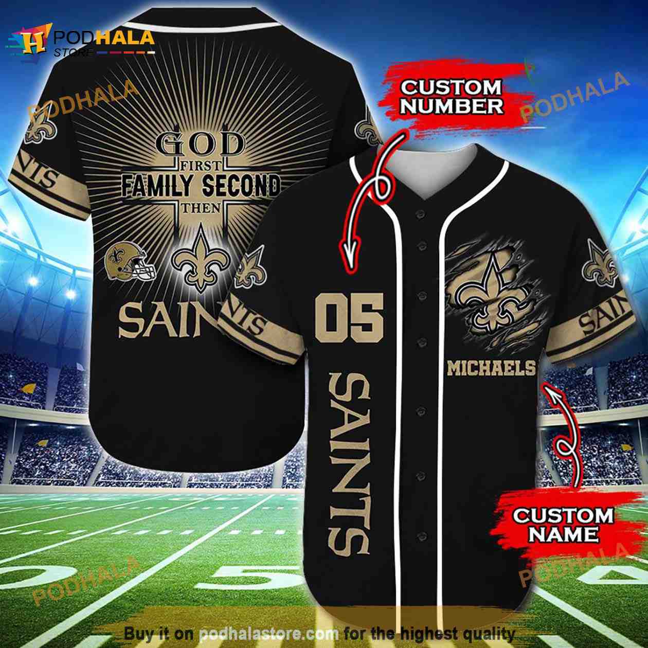 New Orleans Saints Custom Name Number 3D Baseball Jersey Shirt New Orleans Saints Custom Name Number 3D Baseball Jersey Shirt