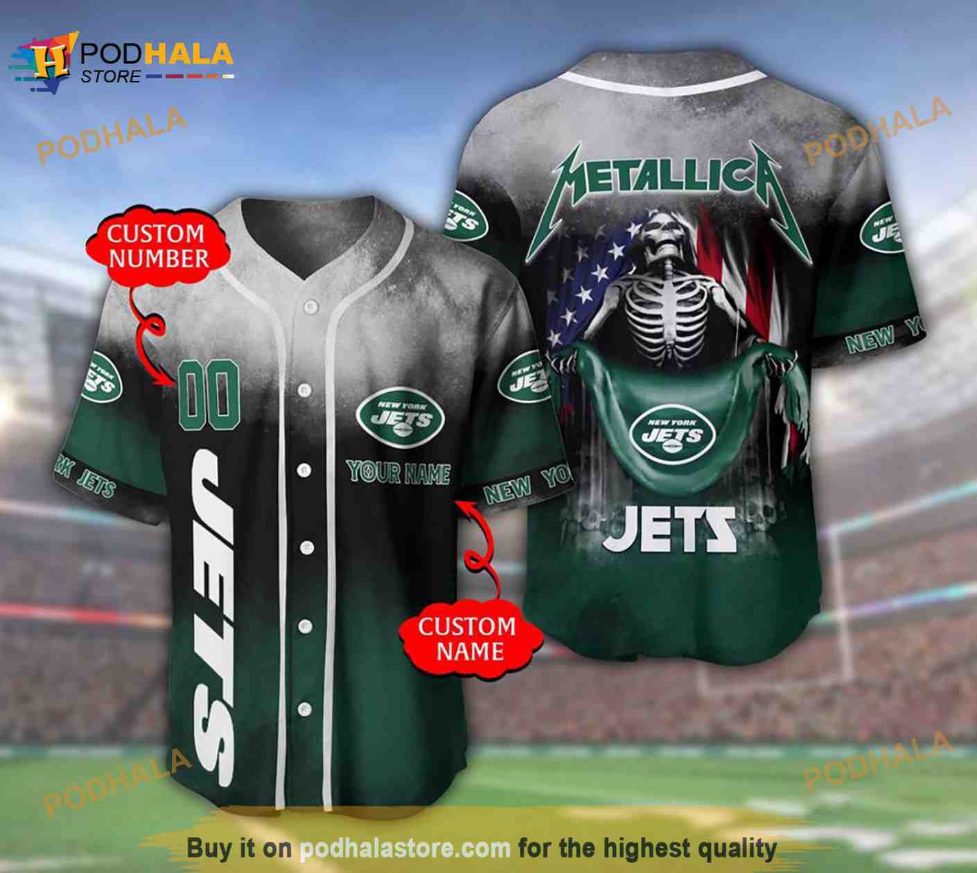 New York Jets Personalized Name Number Metallica 3D Baseball Jersey New York Jets Personalized Name Number Metallica 3D Baseball Jersey