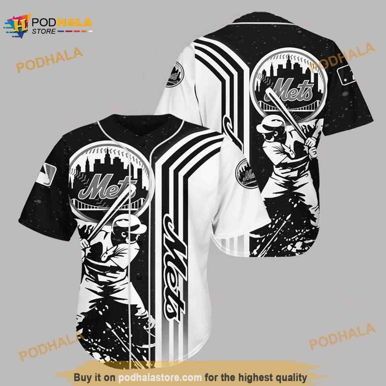 New York Mets Black N White 3D Baseball Jersey Shirt New York Mets Black N White 3D Baseball Jersey Shirt