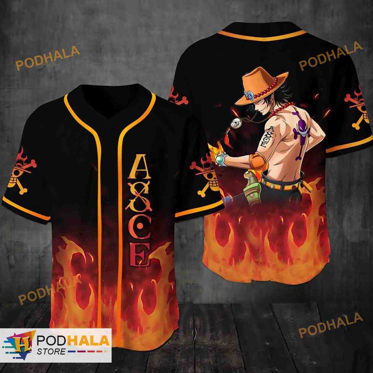 One Piece Ace Fire Art 3D Baseball Jersey Shirt One Piece Ace Fire Art 3D Baseball Jersey Shirt