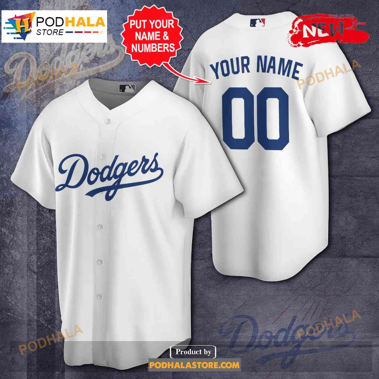 Personalize Los Angeles Dodgers Baseball Team All Over Print White Baseball Jerse Personalize Los Angeles Dodgers Baseball Team All Over Print White Baseball Jerse