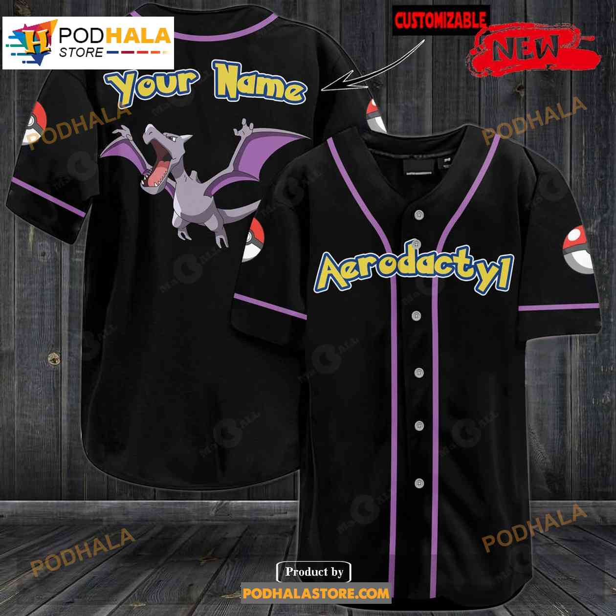Personalized Aerodactyl Black Pokemon Baseball Jersey Personalized Aerodactyl Black Pokemon Baseball Jersey